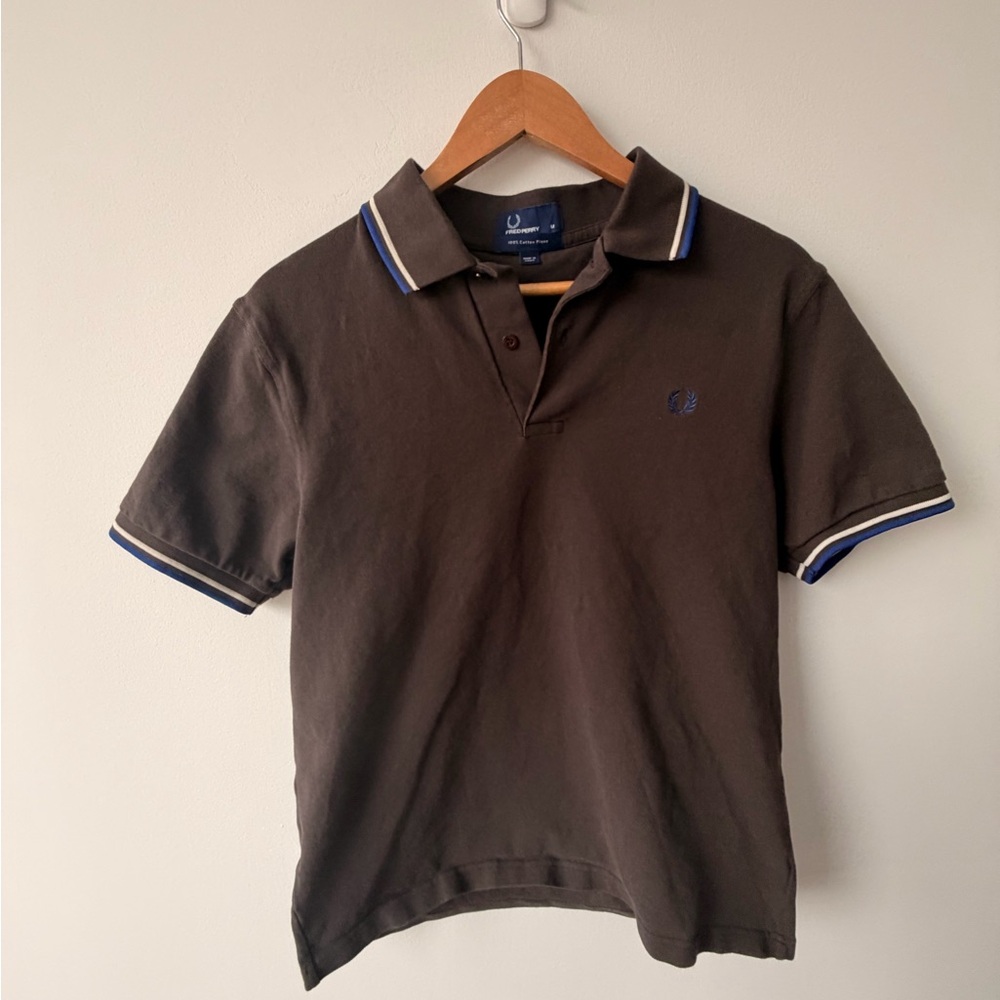 Fred Perry Dark Brown Polo with Blue and White Accents